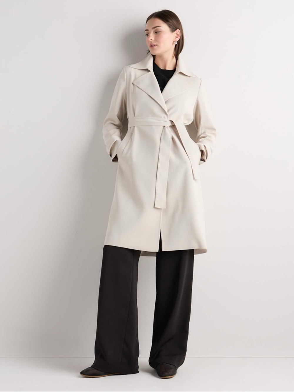 Quince Stretch Crepe Trench Coat in Sand